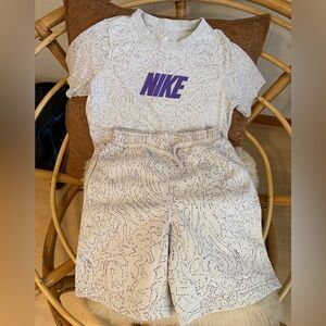 Nike White Tee and Shorts Set with Purple Logo
